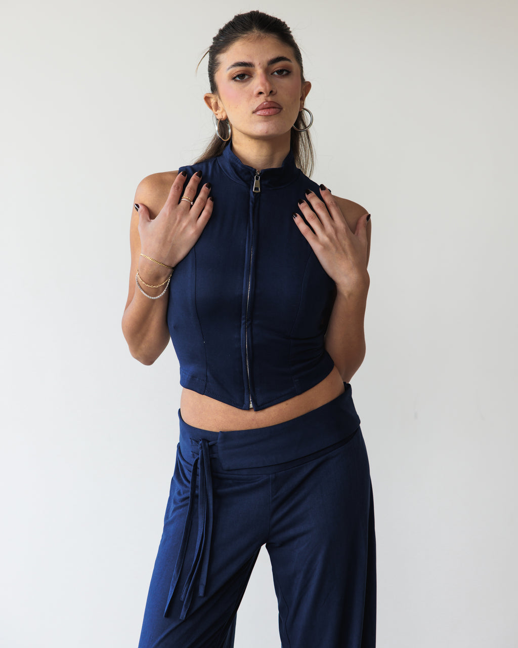 Navy Victorian Zip Top