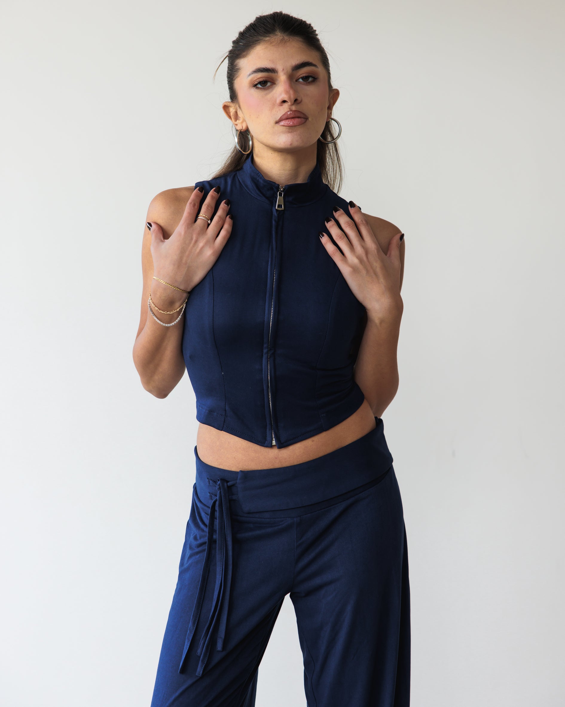 Navy Victorian Zip Top