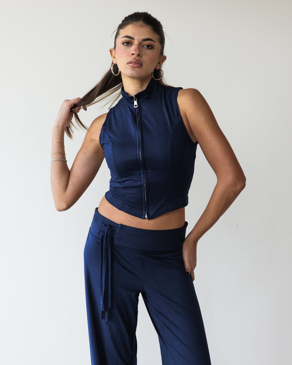 Navy Victorian Zip Top