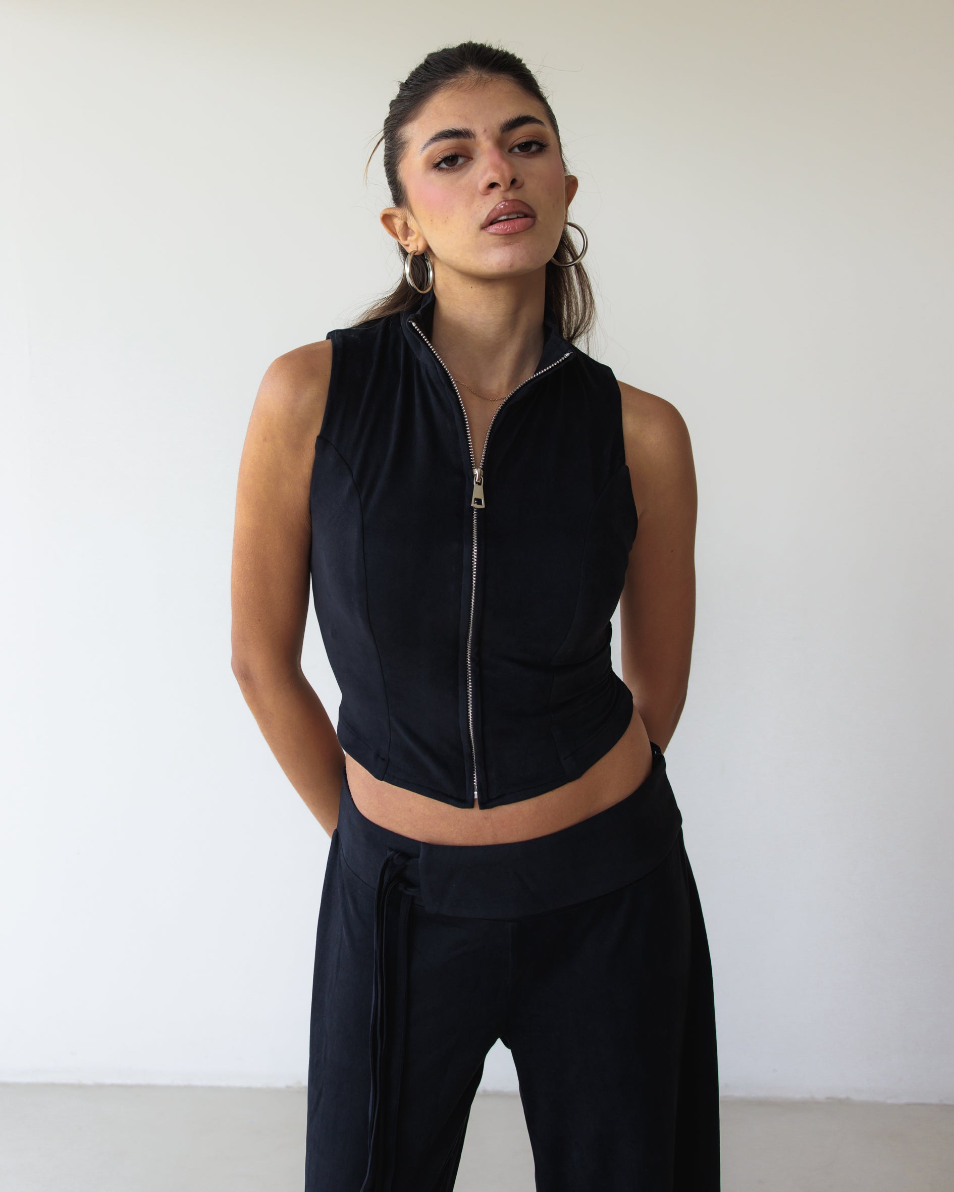 Black Victorian Zip Top