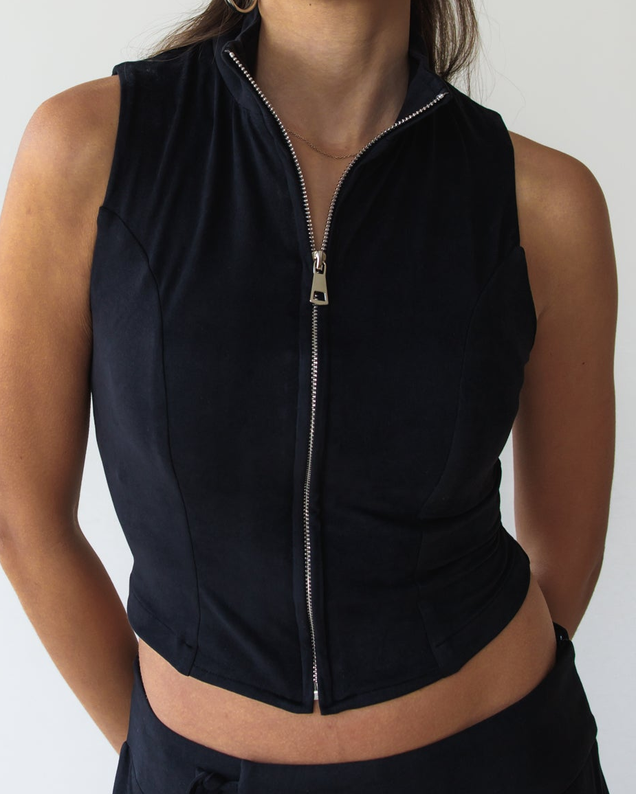 Black Victorian Zip Top