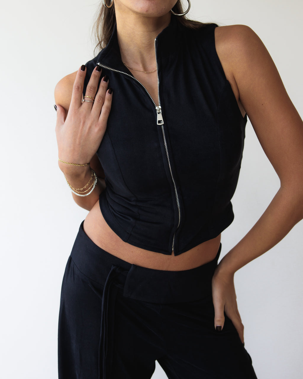 Black Victorian Zip Top