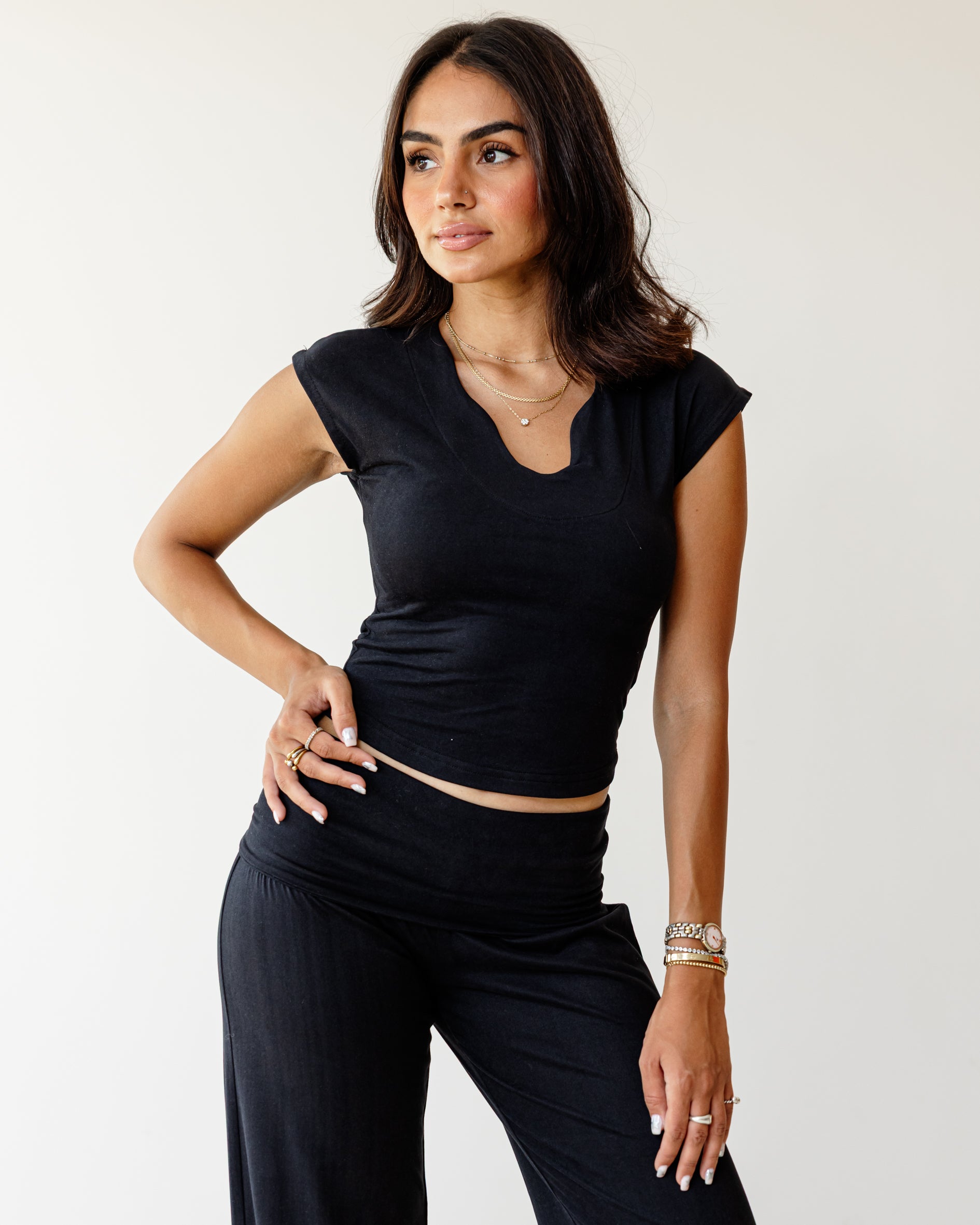 Victorian Grace Black Top (Short Sleeve)