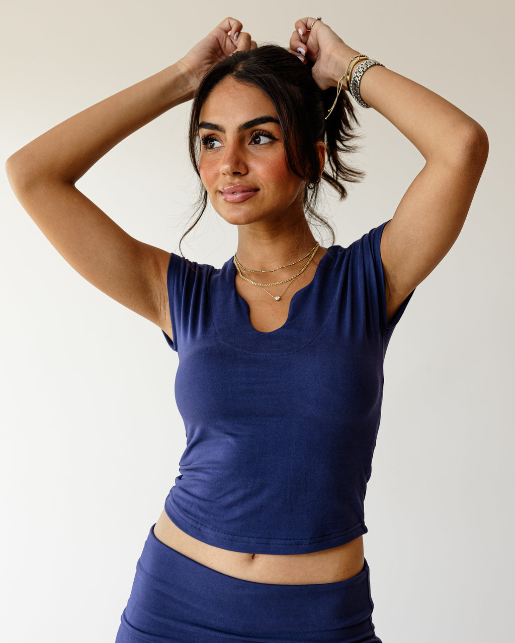 Victorian Grace Light Navy Top (Short Sleeve)