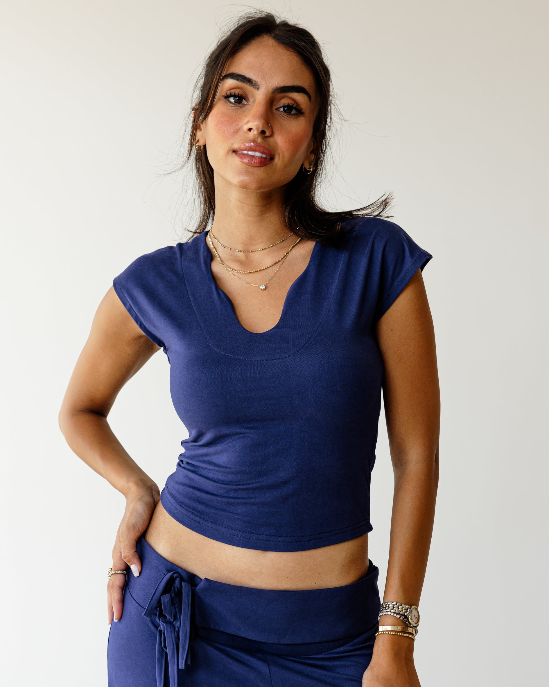 Victorian Grace Light Navy Top (Short Sleeve)