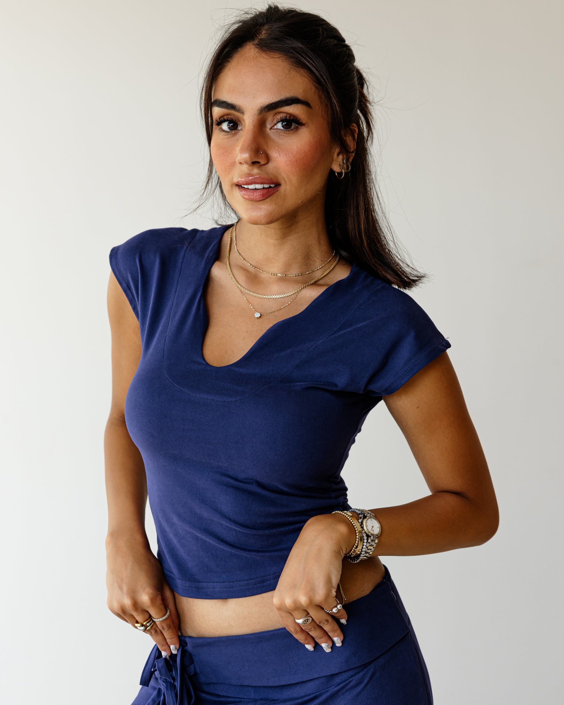 Victorian Grace Light Navy Top (Short Sleeve)