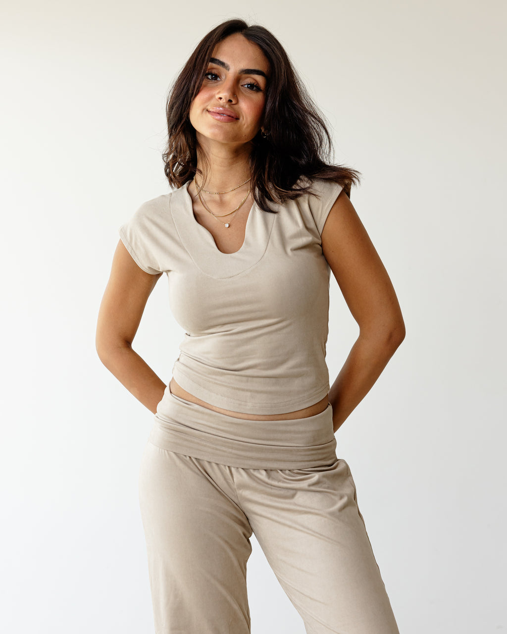 Victorian Grace Beige Top (Short Sleeve)