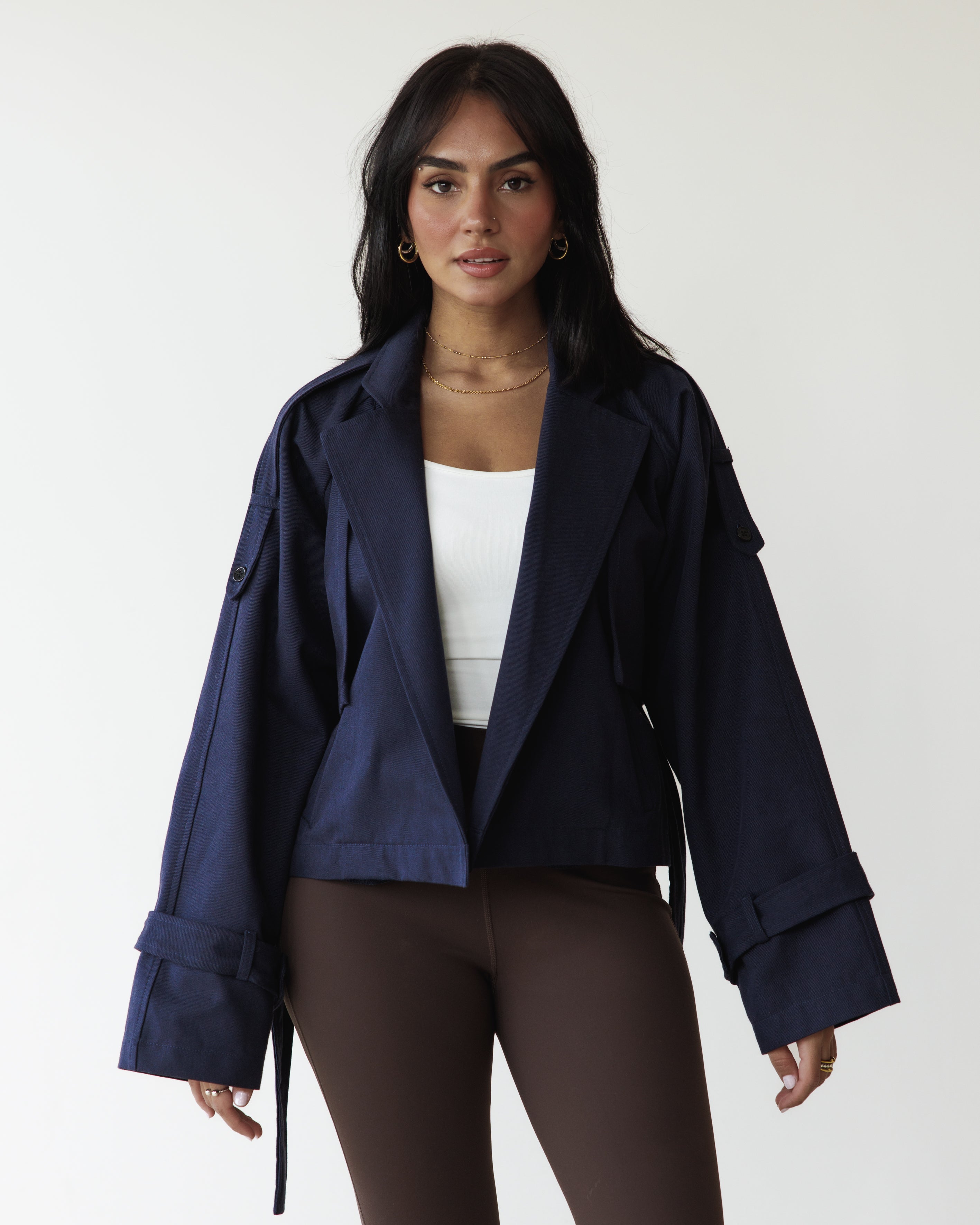 Blue Cropped Trench