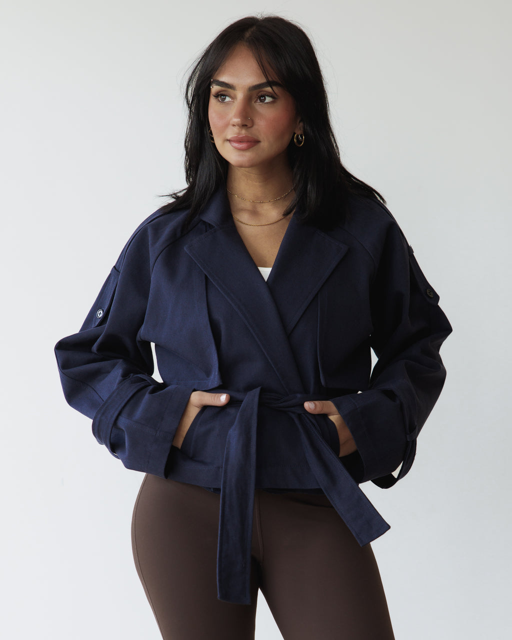 Blue Cropped Trench