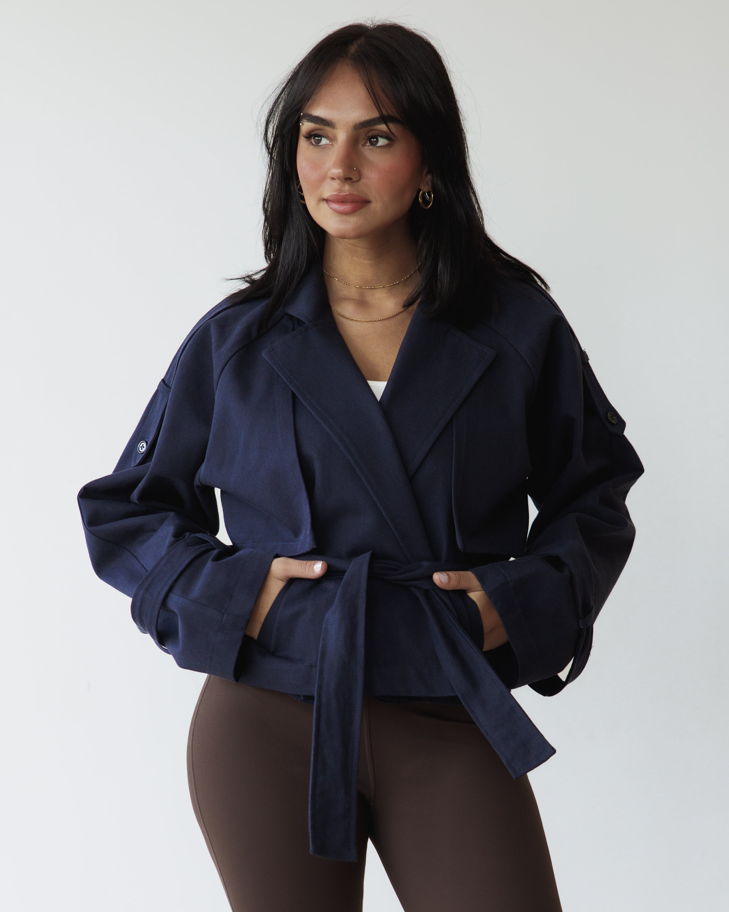 Blue Cropped Trench