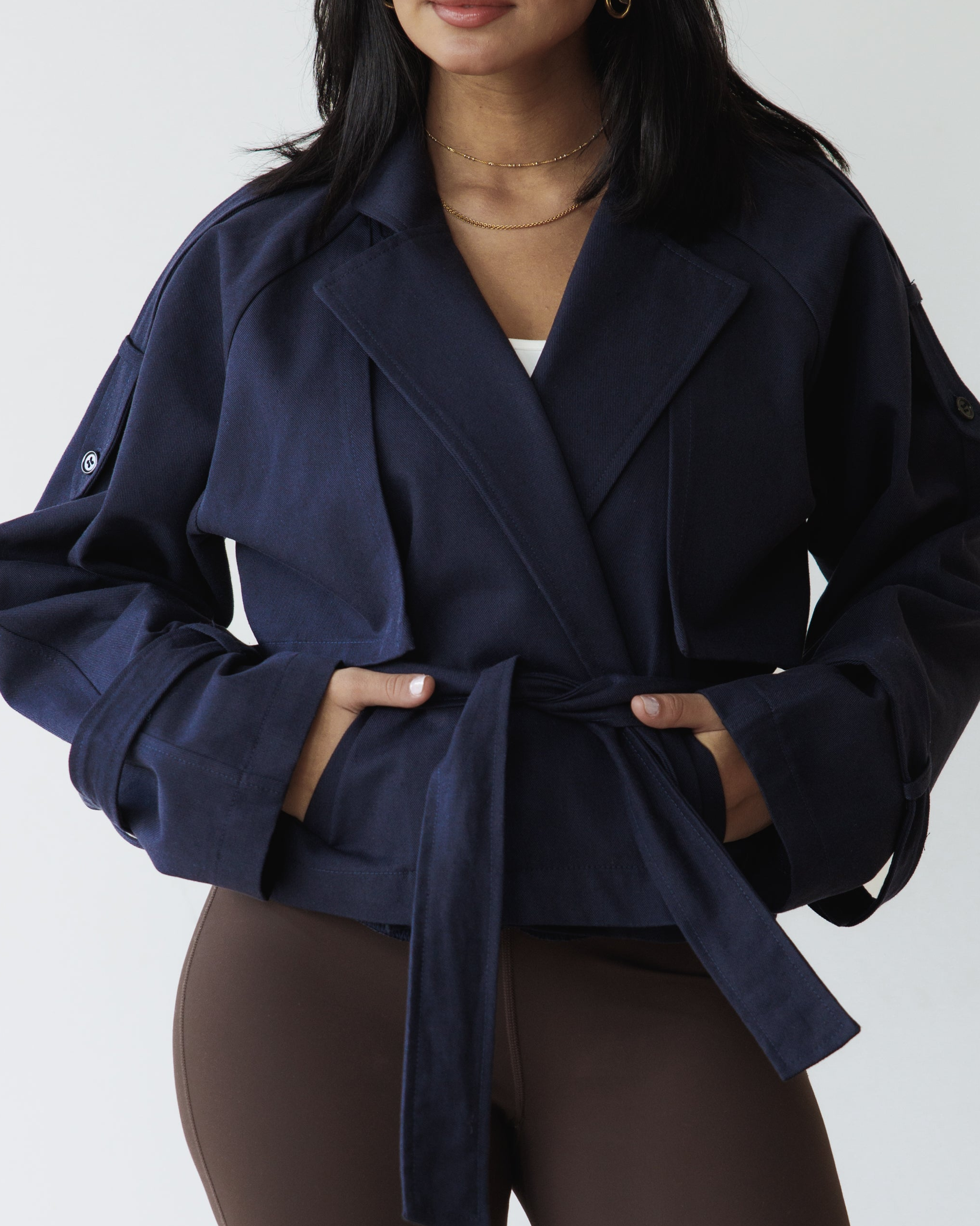 Blue Cropped Trench