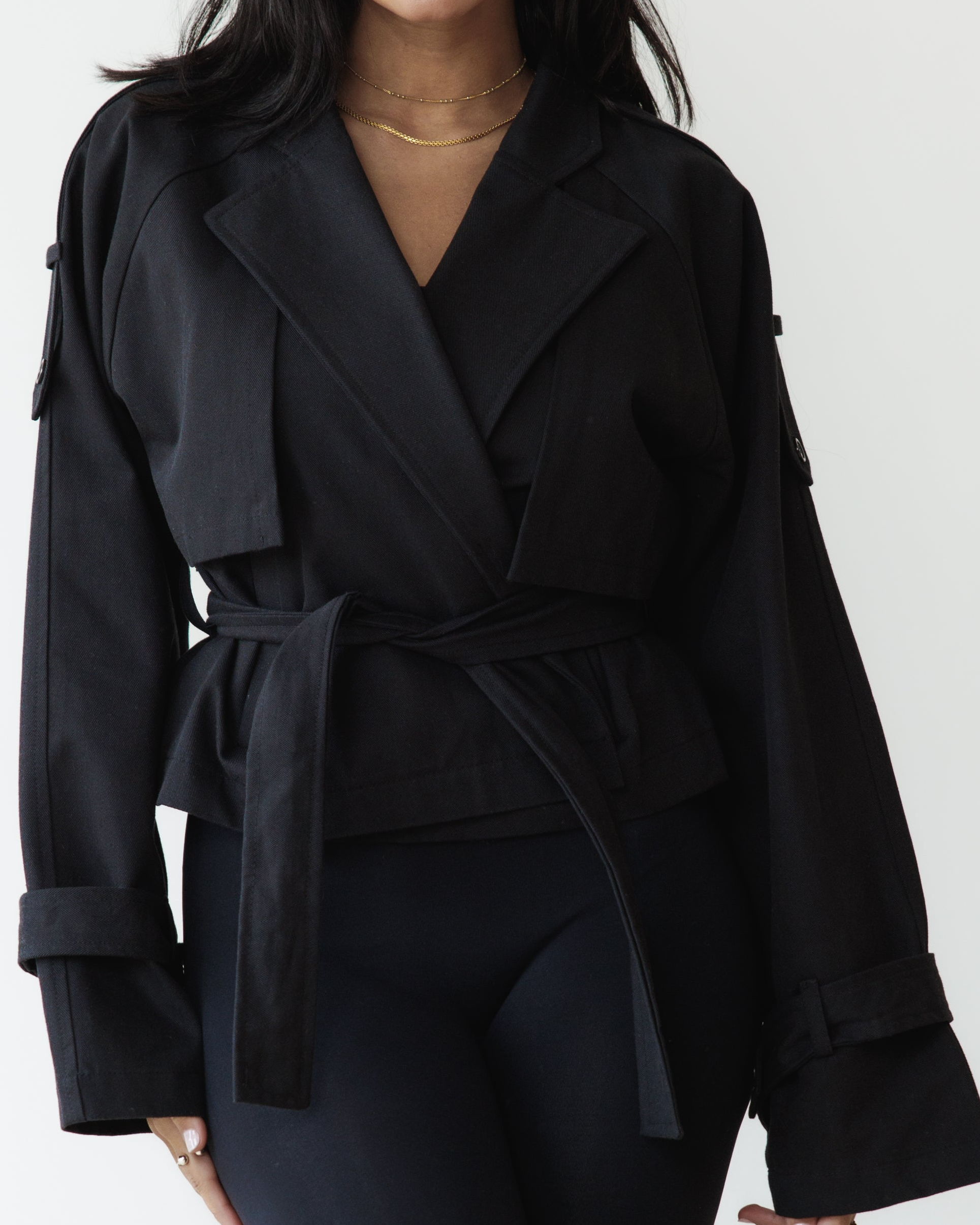 Black Cropped Trench