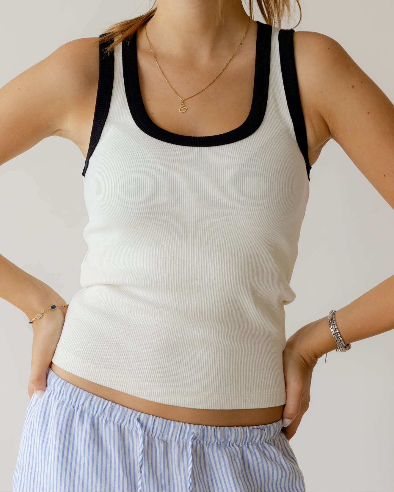 White Black Outline Tank Top