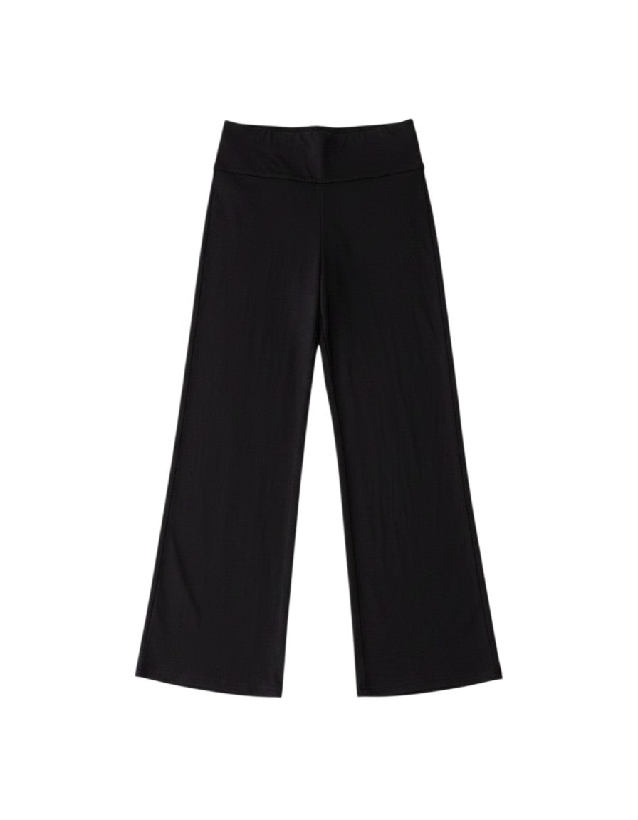FSociety black Victorian flip pants with adjustable fold-over waist and wide leg, made from soft fabric.