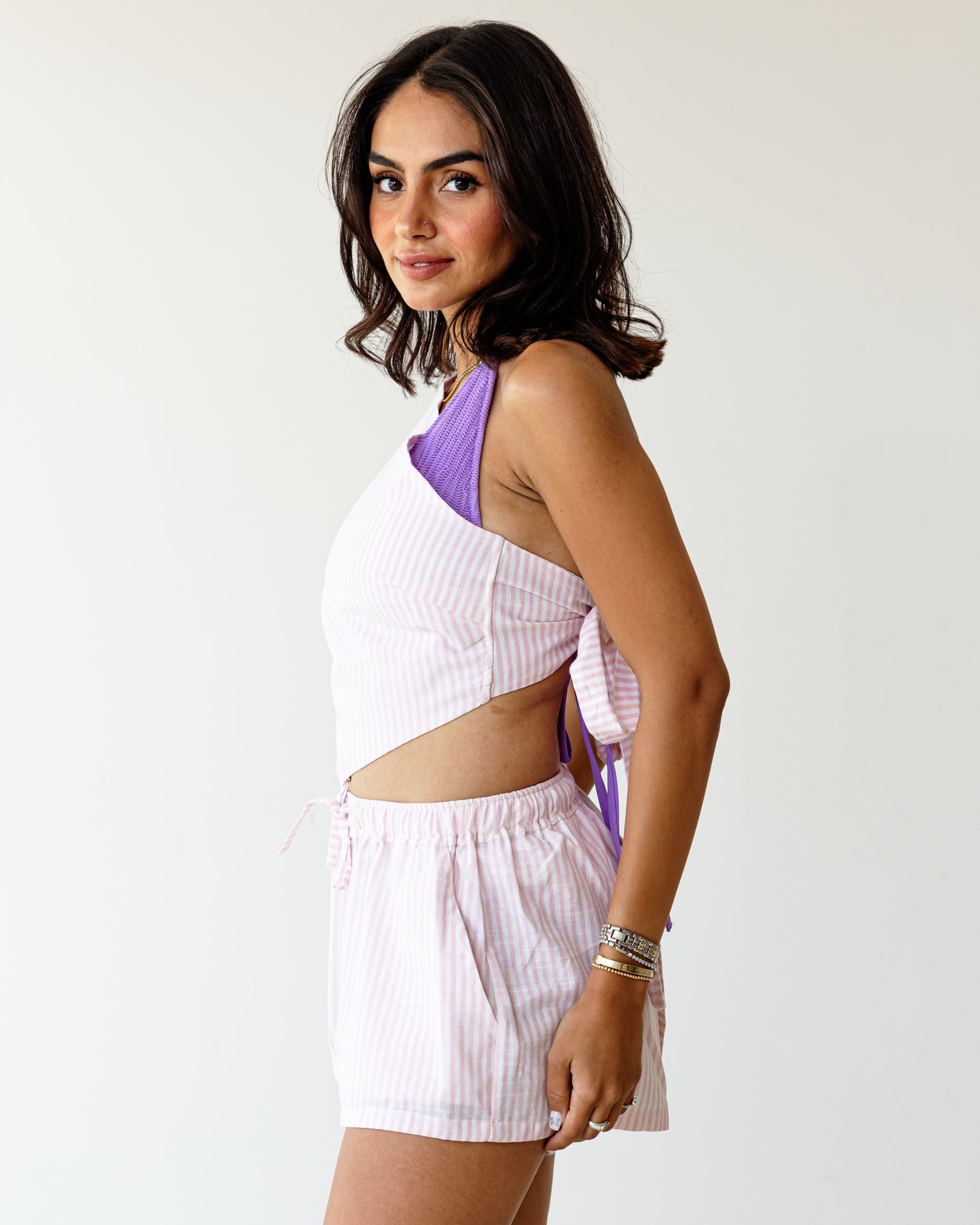 Riviera Pink Stripe Top and Shorts