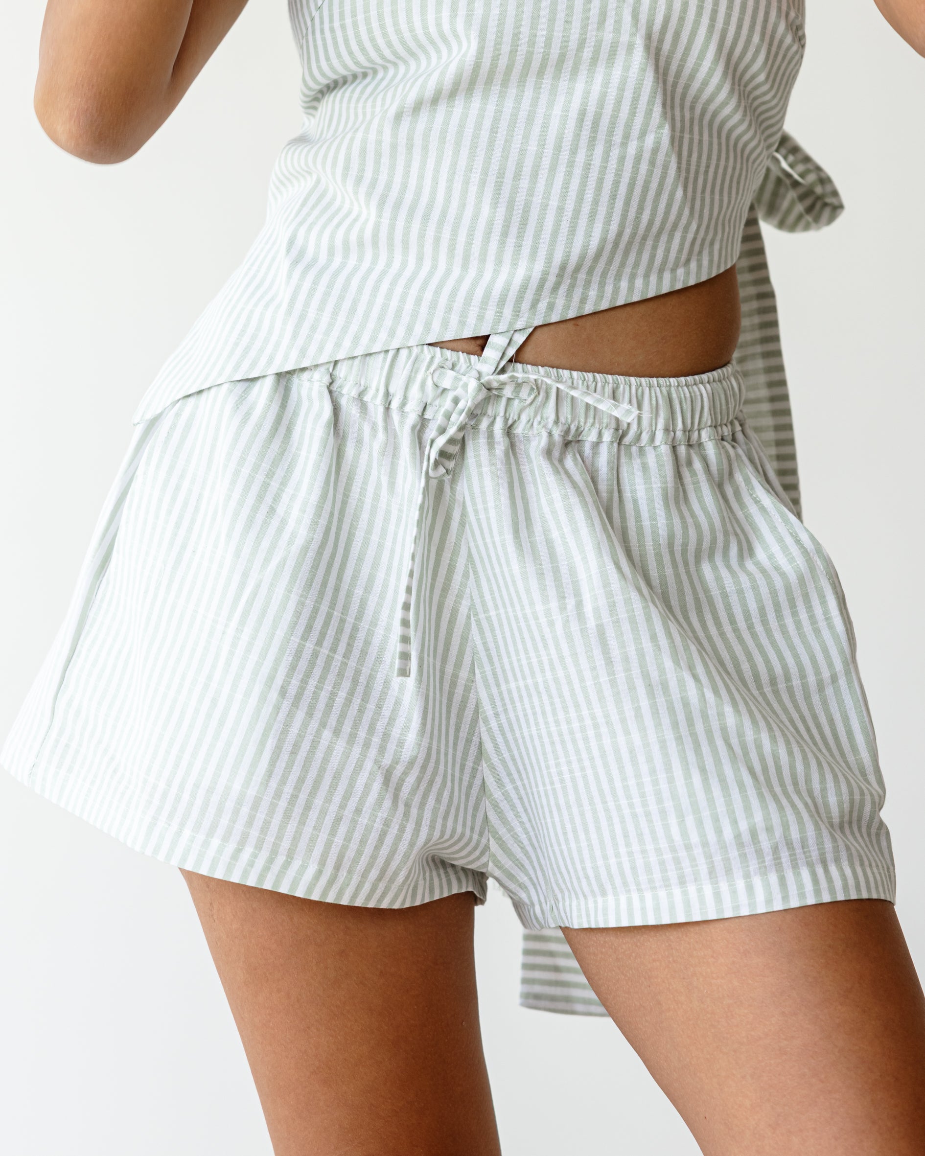 Riviera Sage Stripe Shorts detail